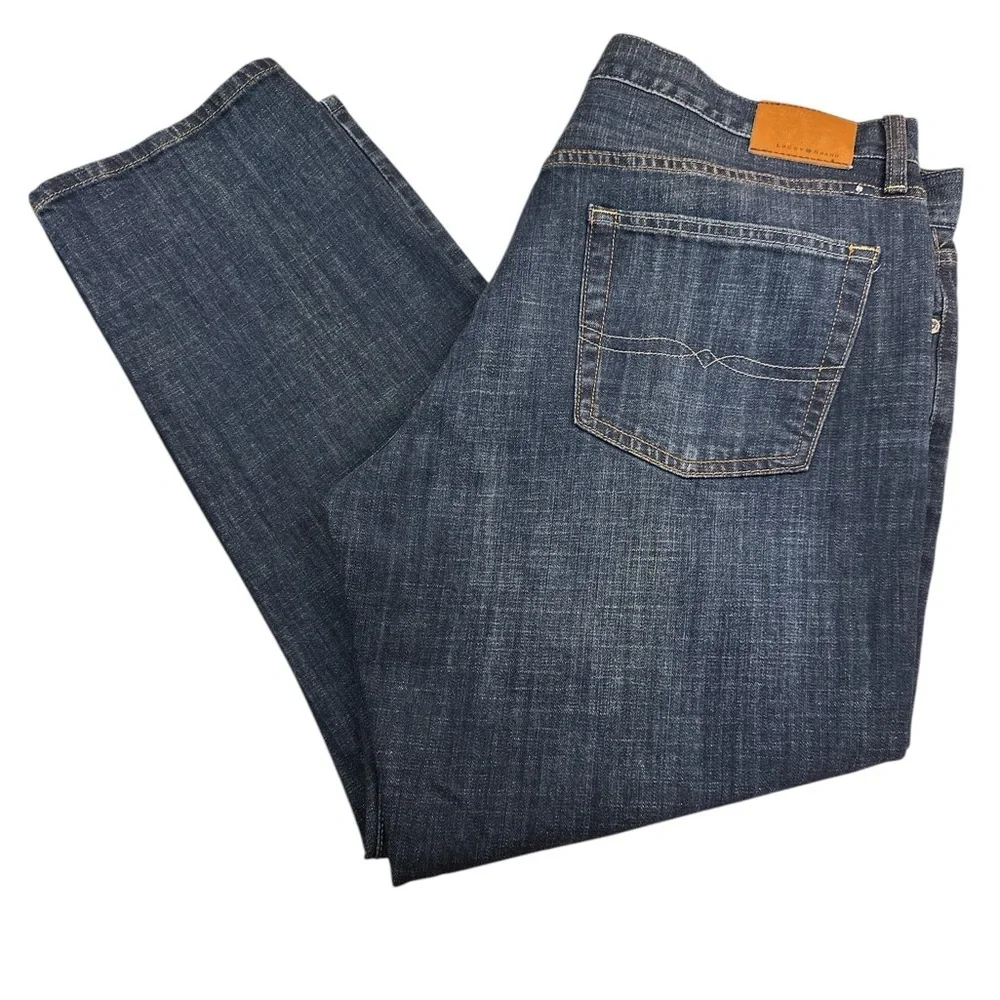 Lucky Brand 221 Original Straight Five Pocket Darkwash Jeans Whiskering 40W 30L